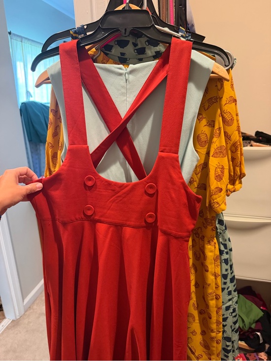 Voodoo Vixen Dresses & Skirts - Voodoo Vixen Rust Red Cross-Back Pinafore Midi Dress